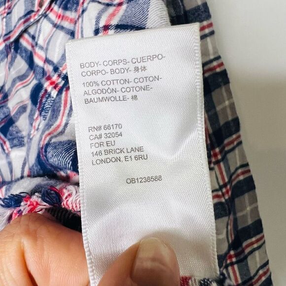 BDG Urban Outfitters Gray Red White Blue Flannel Plaid Crop Oversized Shirt Butt - Picture 11 of 11